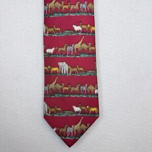 Alynn Neckwear Safari 100% Silk Tie Animals Elephant Giraffe Zebra Made USA